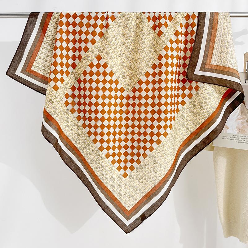 Korean Women's High-end Personalized Geometric Square Prints  Herringbone Square Scarf Design Niche Color Block Scarf