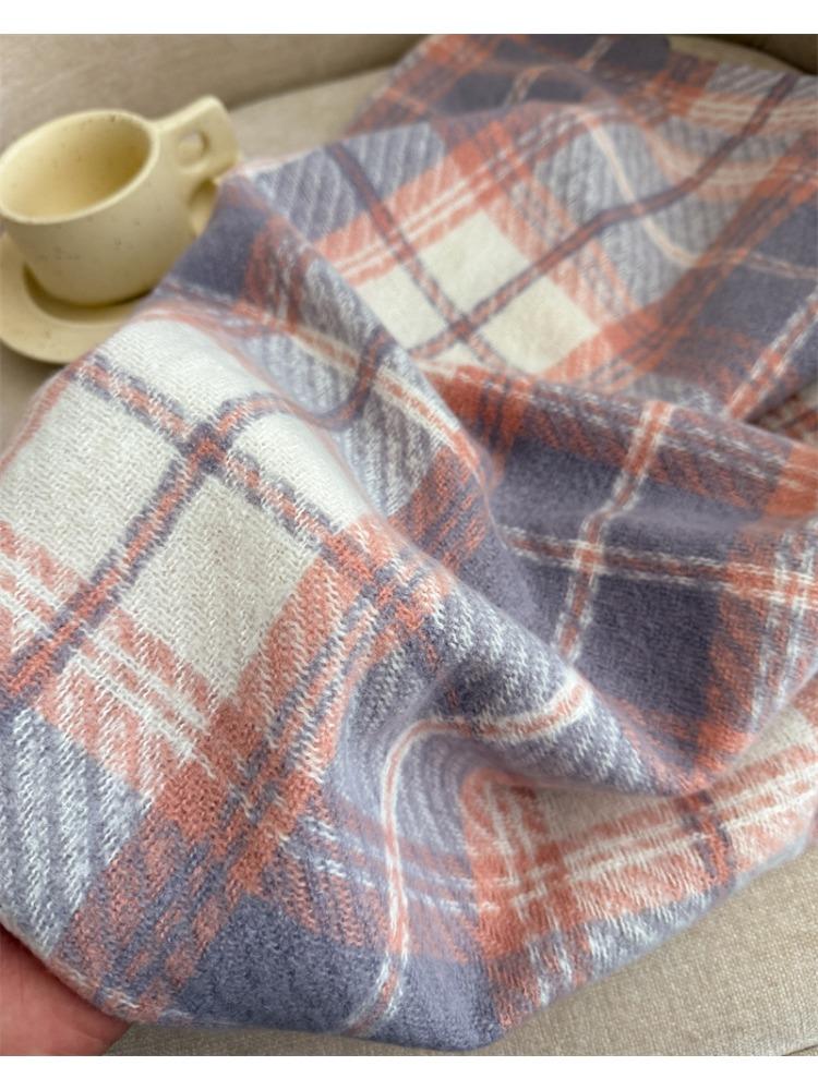 Korean Atmosphere Plaid JK Scarf, Adult Unisex Autumn Winter Thickened Warm Versatile Scarf with Tassels, Fashionable Casual Style