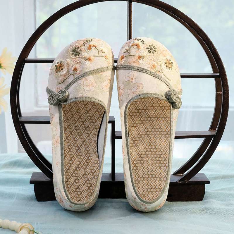 One Pedal Ethnic Style Breathable Retro Women's Slippers Casual Old North Cloth Shoes Elderly Cloth Shoes Embroidered Women