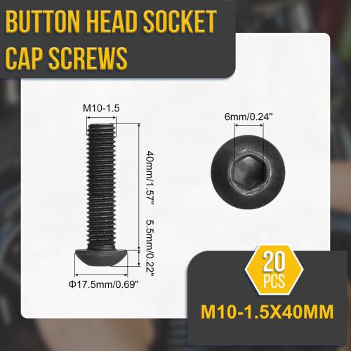 DTGN M10-1.5x40mm Button Head Cap Bolts, 20-Pack, Carbon Steel Black Oxide, Hex Drive Fasteners for Road Bikes, Mountain Bikes, Cars, and Motorcycles