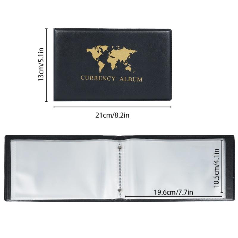 Album de Collection de Billets de Banque 40 Poches 20 Feuilles Porte-Billets Dollars Transparent Couverture Rigide en Cuir PU Livre de Rangement noir
