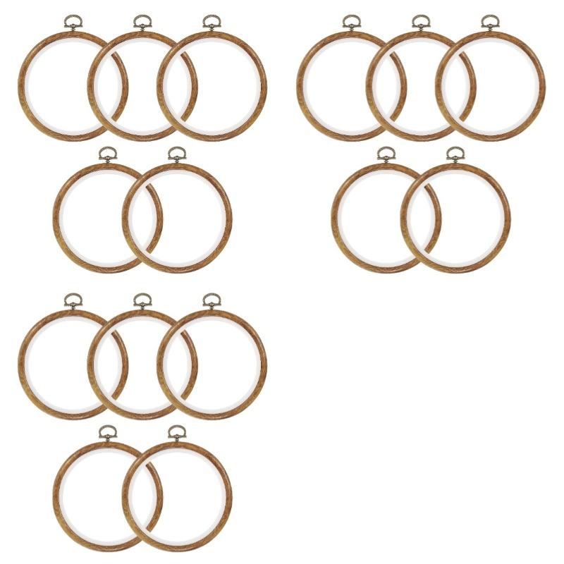 5/10/15pcs Round Embroidery Hoop Set with Faux Wood Design for DIY Embroidery Cross-Stitching Hanging Decorations Display Items