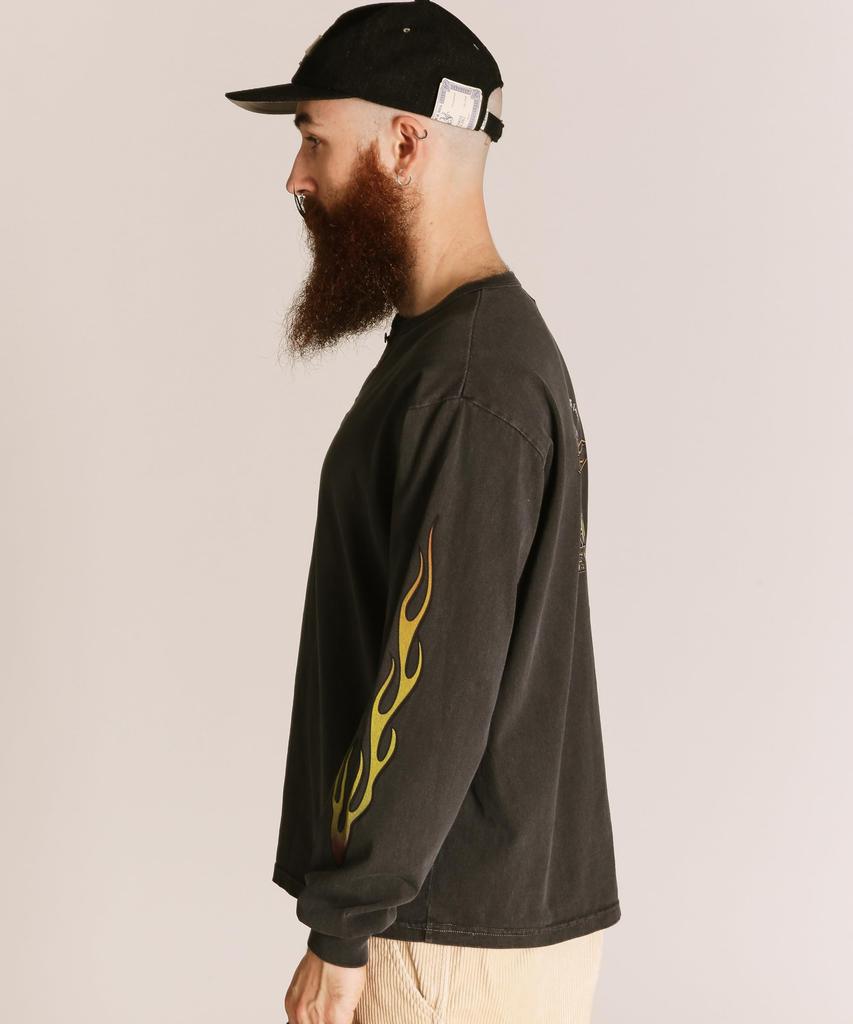 Schott FIRE PTTERN HENLEY LS T-SHIRT, Fire Pattern Henley Neck Long Tee, Men's, Size XL, 010, Black, 782-5230008