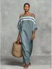 2026 Off-the-Shoulder Color Block Casual Long Dress for Vacations
