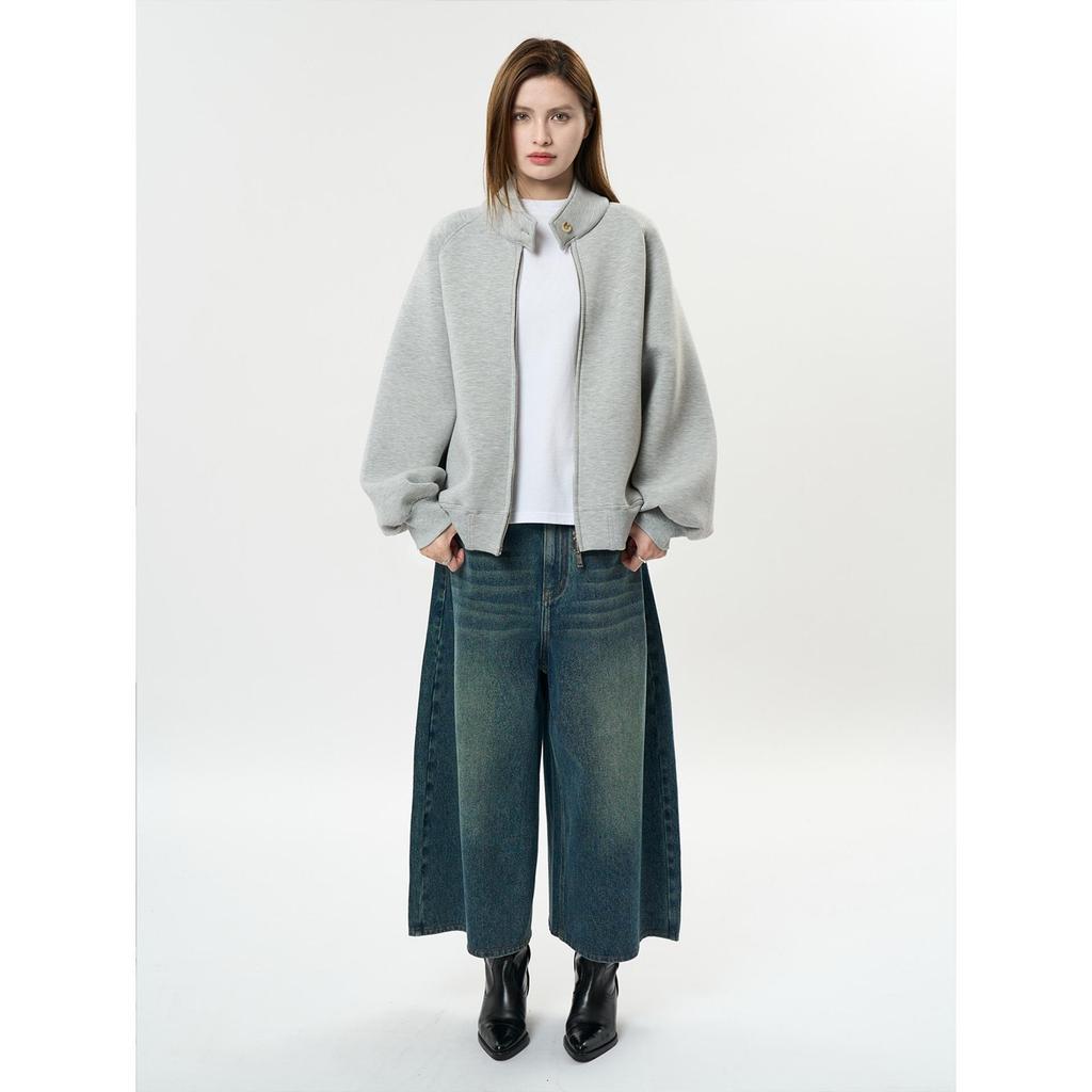 Louvre Spring Retro Stand Collar Zip Sweatshirt - Soft Loose Jacket for Women