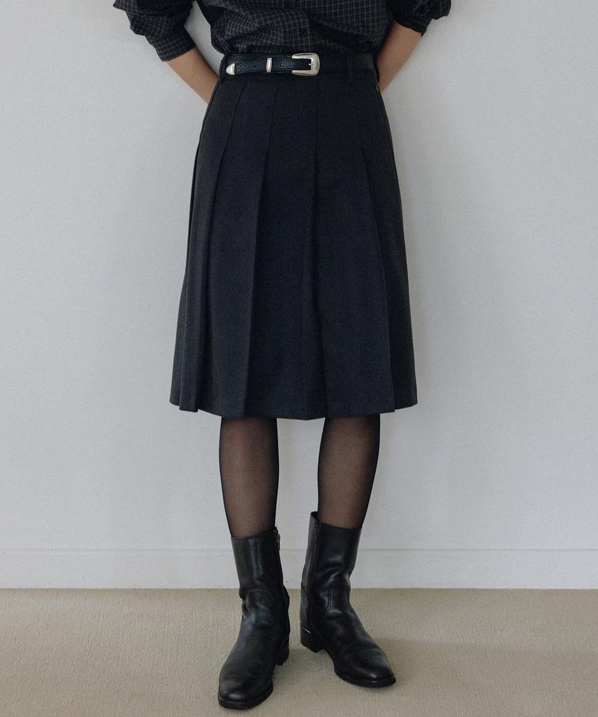 Annies Kay Wool Pleats Midi Skirt (Charcoal Gray)