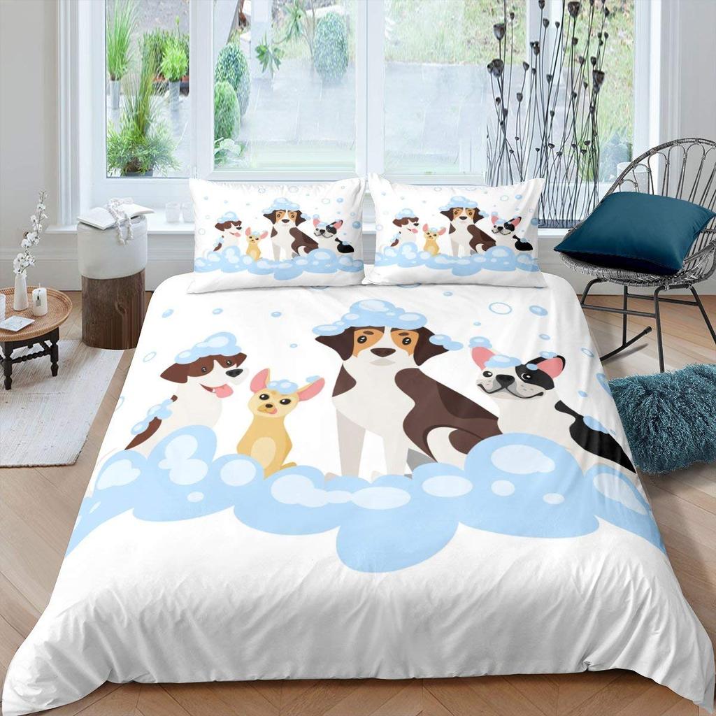 Sausage Dog King Queen Duvet Cover Floral Dachshund Bedding Set Cartoon Puppy Animal Comforter Cover Pet Polyester Quilt Cover
