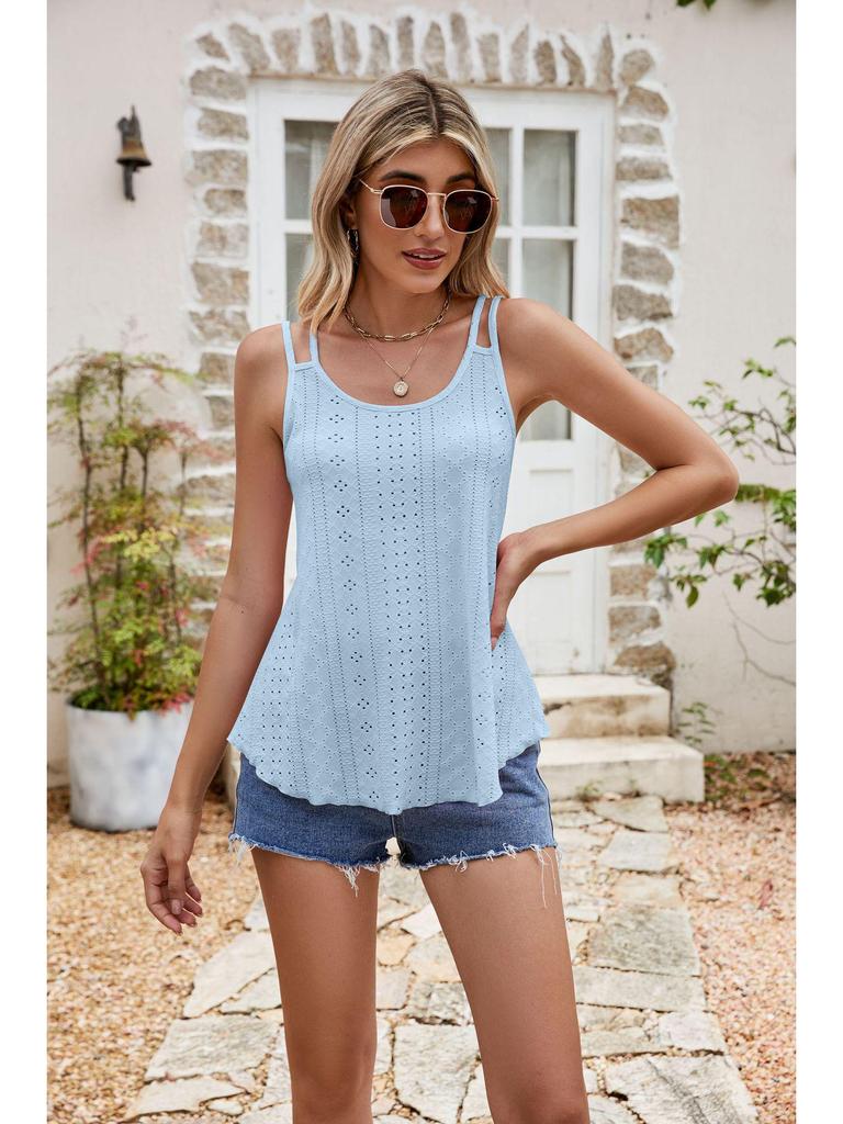 2023 Summer Women's Solid Color Button Camisole with Hollow Out Design