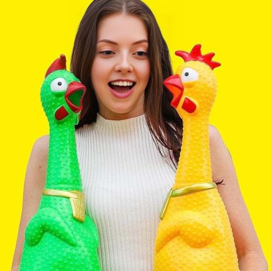 Squeeze Me Giant Rubber Chicken Toy 27-Inch Glow In The Dark Stress Relief Chicken Toy Tie-Dyed Squeaky Prank Gag Gift for Parties