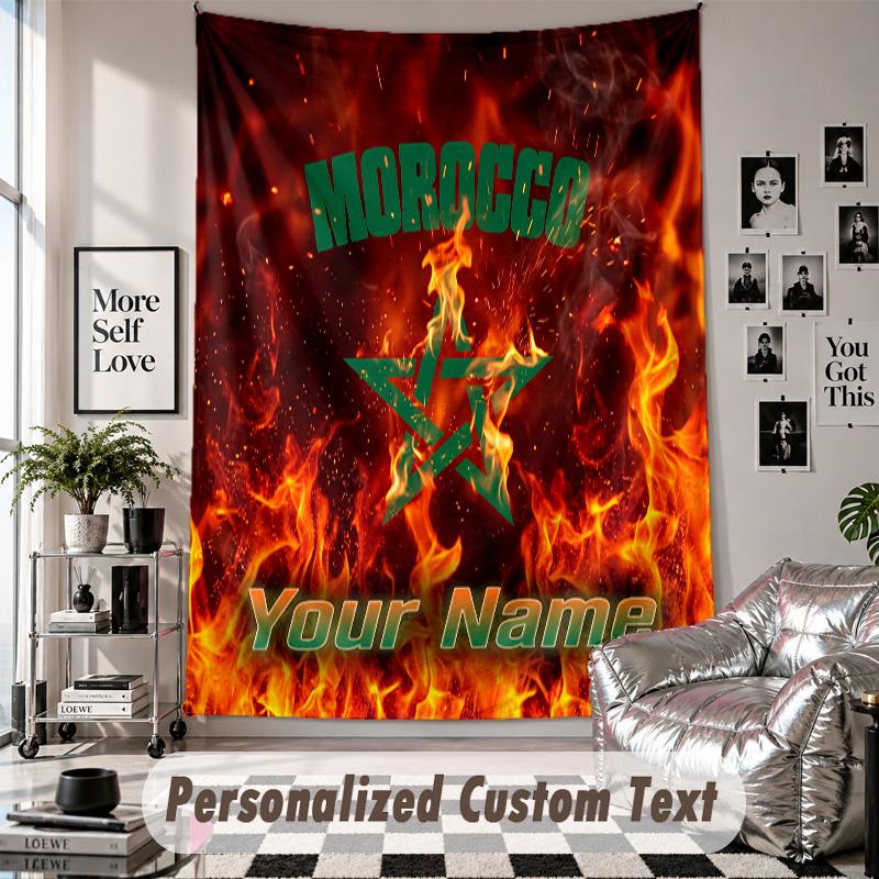 Custom Tapestry Wall Hanging, Morocco Football Personalized Name Text Home Wall Decor