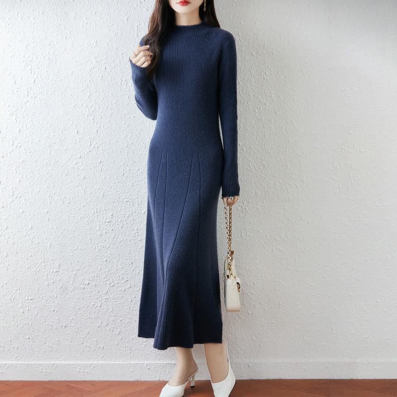 Women Sweater Dress 100% Wool MODERN NEW SAGA Turtleneck Knit Long Pullover Winter Jumpers Wool Long Dress Female