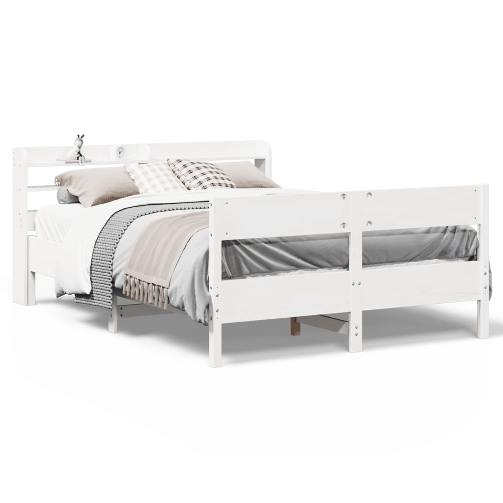 Vidaxl Bed Frame Without Mattress, White, 140X200 Cm, Solid Pine Wood