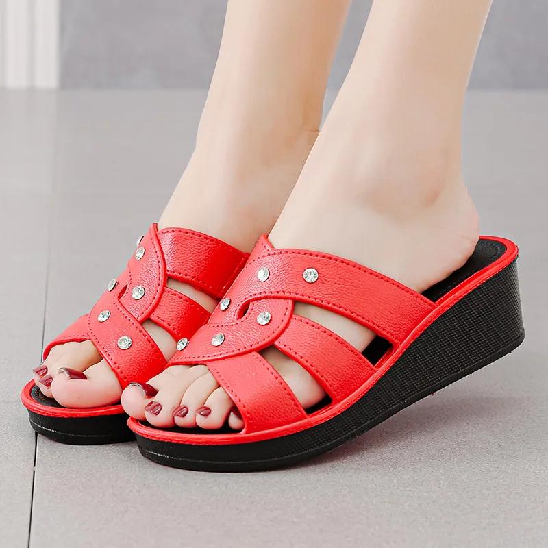 Shoes for Women Summer 2025 Fashion Women's High Heel Slippers Thick Bottom Non-slip Mother Shoes Soft Bottom Wedge Women Sandal