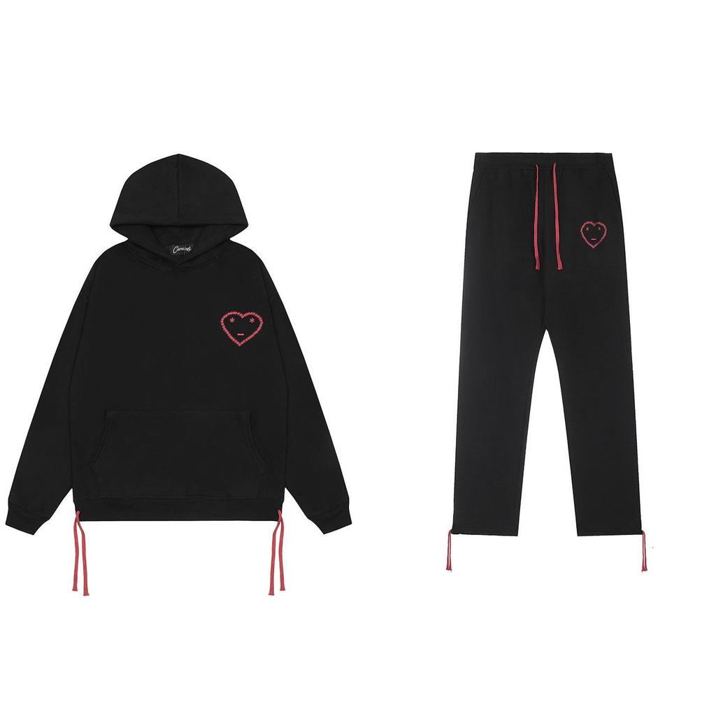 Set Casual de Jogging cu Imprimeu Inimă Carsicko High Street: Hanorac și pantaloni de trening din catifea pentru cupluri.