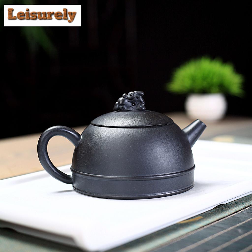 270ml Elegant Yixing Purple Clay Teapots Famous Artists Handmade Lucky Lion Pot Raw Ore Black Mud Tea Making Kettle Zisha Teaset
