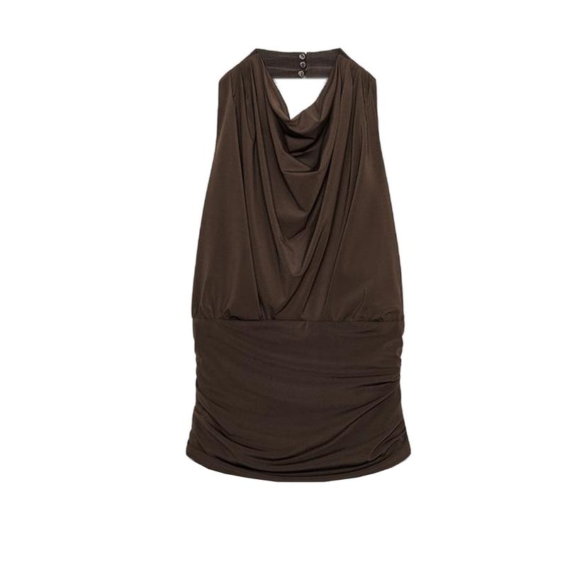Autumn New Product Women Clothes French Style Design Sense Sleeveless Backless Sling Pleat Neck Collar Top 4661187
