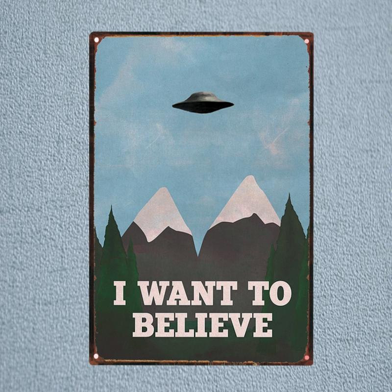UFO I Want To Believe Tin Signs Metal Plate Garage Wall Pub Restaurant Home Art Decor Vintage Iron Poster Cuadros DU-1221