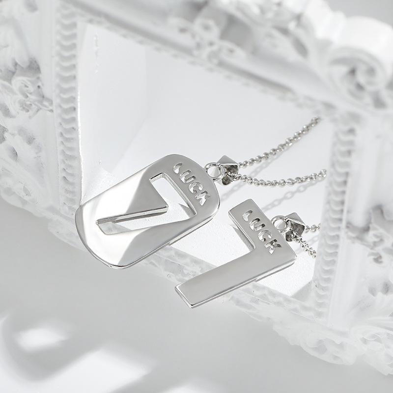 Couple LUCK Letter Necklace, Punk Stacked Wear Hollowed Out Personality Hip Hop Army Brand Week 7 Lucky Number Necklace