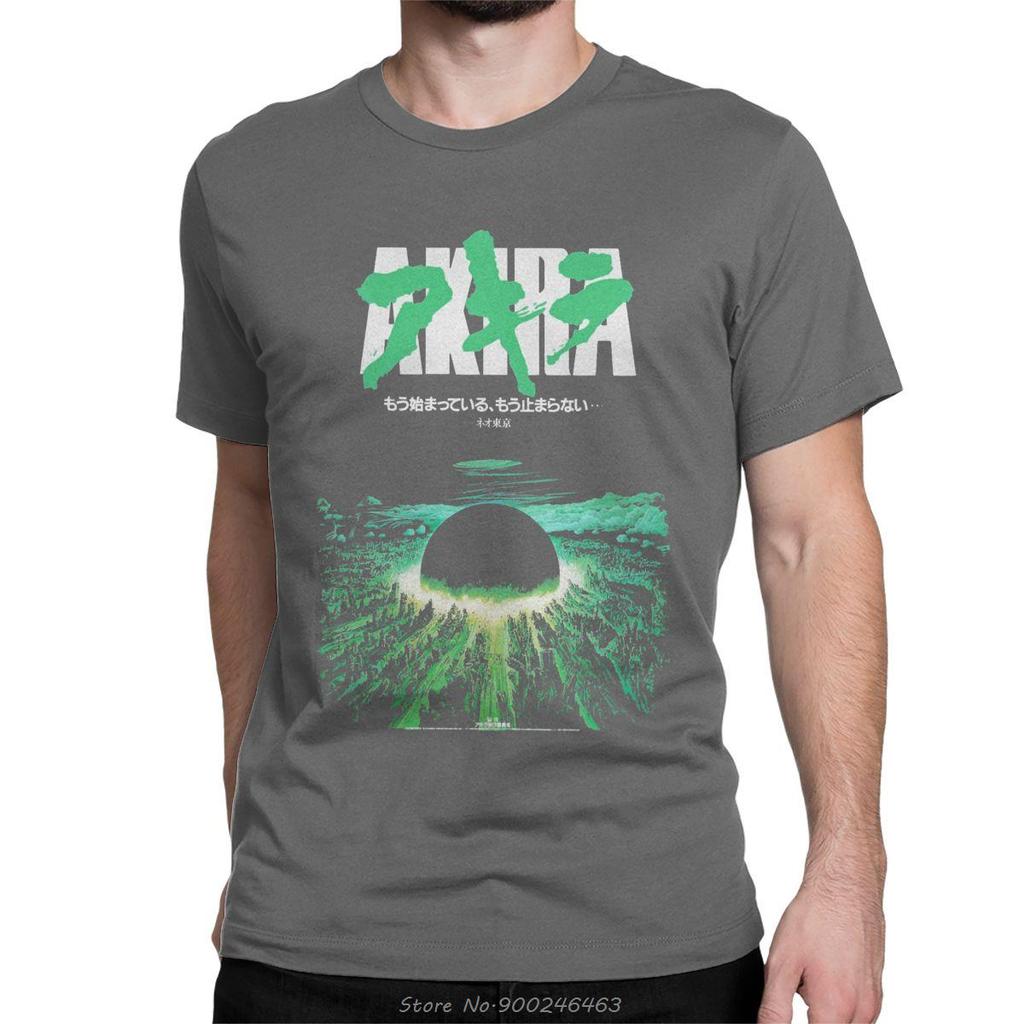 Men T-Shirt Akira Green Japanese City Explosion Casual 100% Cotton Tee Shirt Short Sleeve T Shirts Tees Streetwear