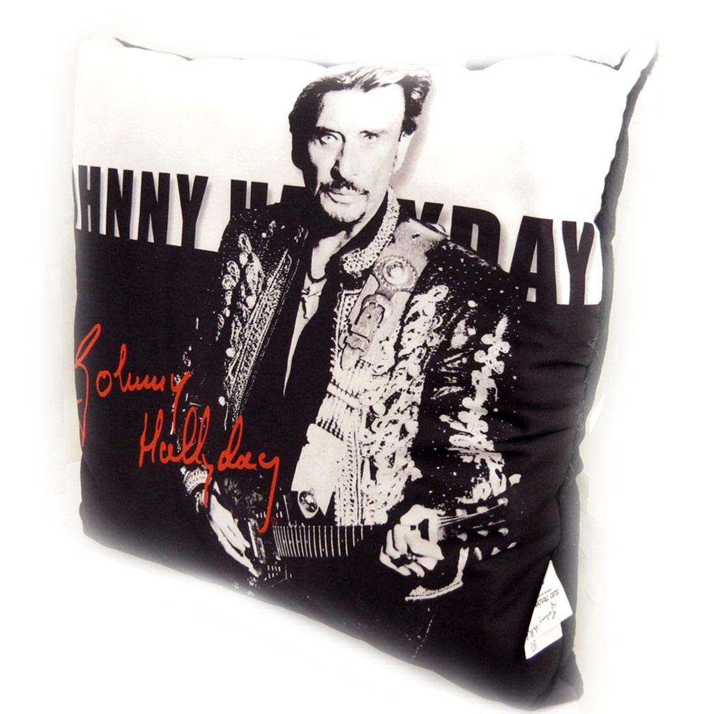 Johnny Hallyday [L2251] - Coussin déco 'Johnny Hallyday' à la guitare - 32 cm
