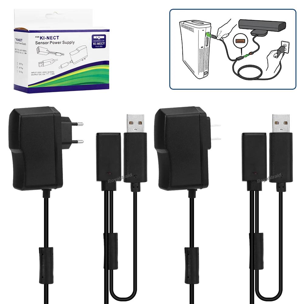 NEW EU US for Xbox 360 PLUG USB AC Adapter Power Supply with USB Charging Cable for Xbox 360 X-360 Slim Kinect Sensor Game Acces