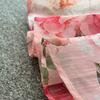 Summer Holiday Organza Gorgeous Flower 2 Piece Set Women Long Lantern Sleeve Shirt Blouse and Elastic Waist A Line Skirt Suit