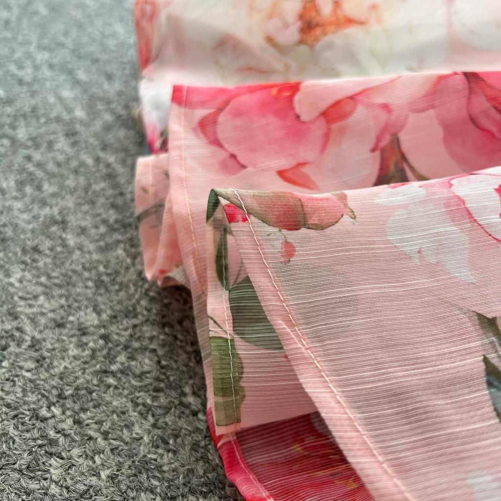 Summer Holiday Organza Gorgeous Flower 2 Piece Set Women Long Lantern Sleeve Shirt Blouse and Elastic Waist A Line Skirt Suit