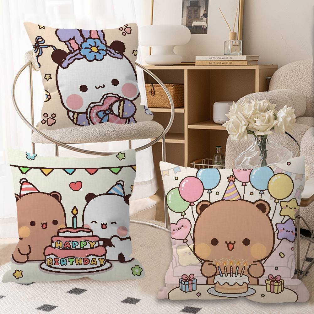 Bear Cartoon Kawaii D-Dudu B-Bubu Maple Design Cushion Cover Happy Autumn Harvest decor Holiday Decorati Pillow Cover