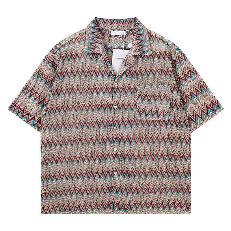 2026 Summer Hollow Texture Perspective Short Sleeve Shirt Men s Couple Loose Cuban Collar Shirt Amazon Top M