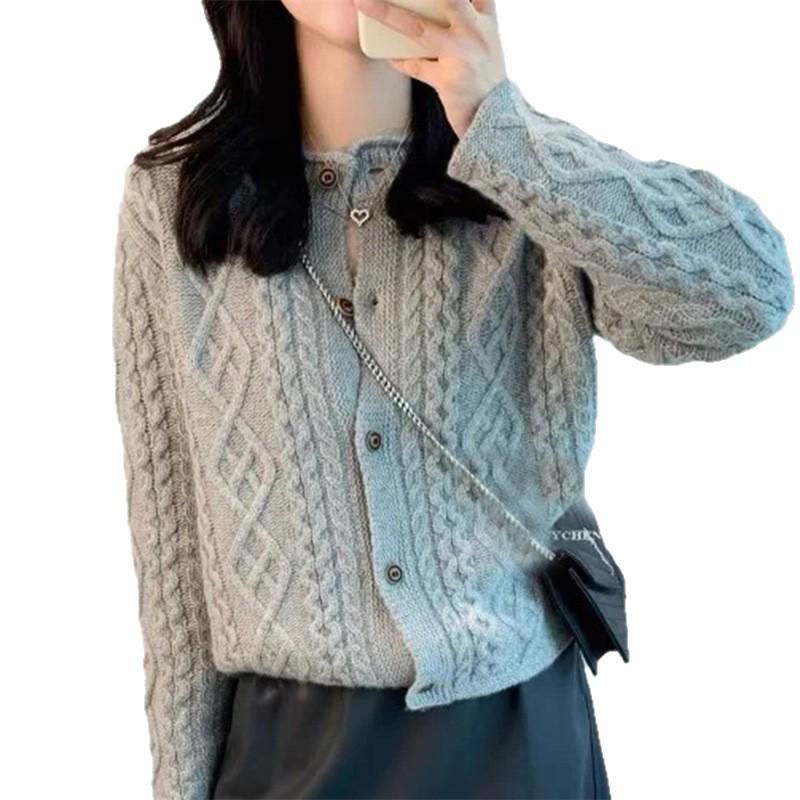2025 Thick Heavy Gauge Wool Cardigan for Women - Fine Knit Autumn/Winter Sweater Coat