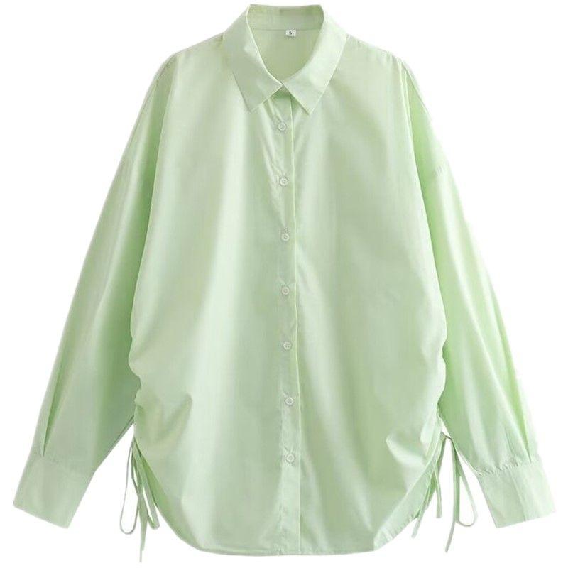 Fashion Style 2024 Spring New Arrival Women's Clothing Stylish Loose Versatile Slimming Long Sleeves Two Sides Drawstring Shirt