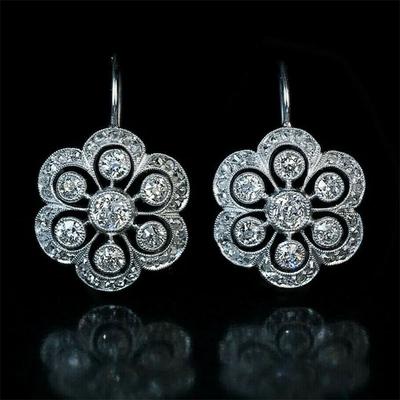 Vintage Elegant Flower Sliver Color Zircon Hook Earrings For Women Ethnic Style Earring Creative Party Jewelry Accessories Gifts