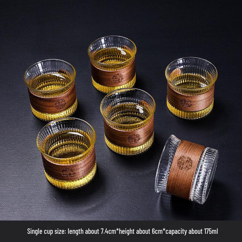 Chasun Glass Japanese Gongfu Tea Cup with Wood Ring