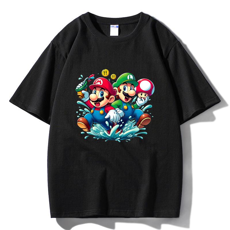 

M50 MINISO 2026 Summer Men Women Print Oversized T-shirt Casual Cotton Tee XS чёрный
