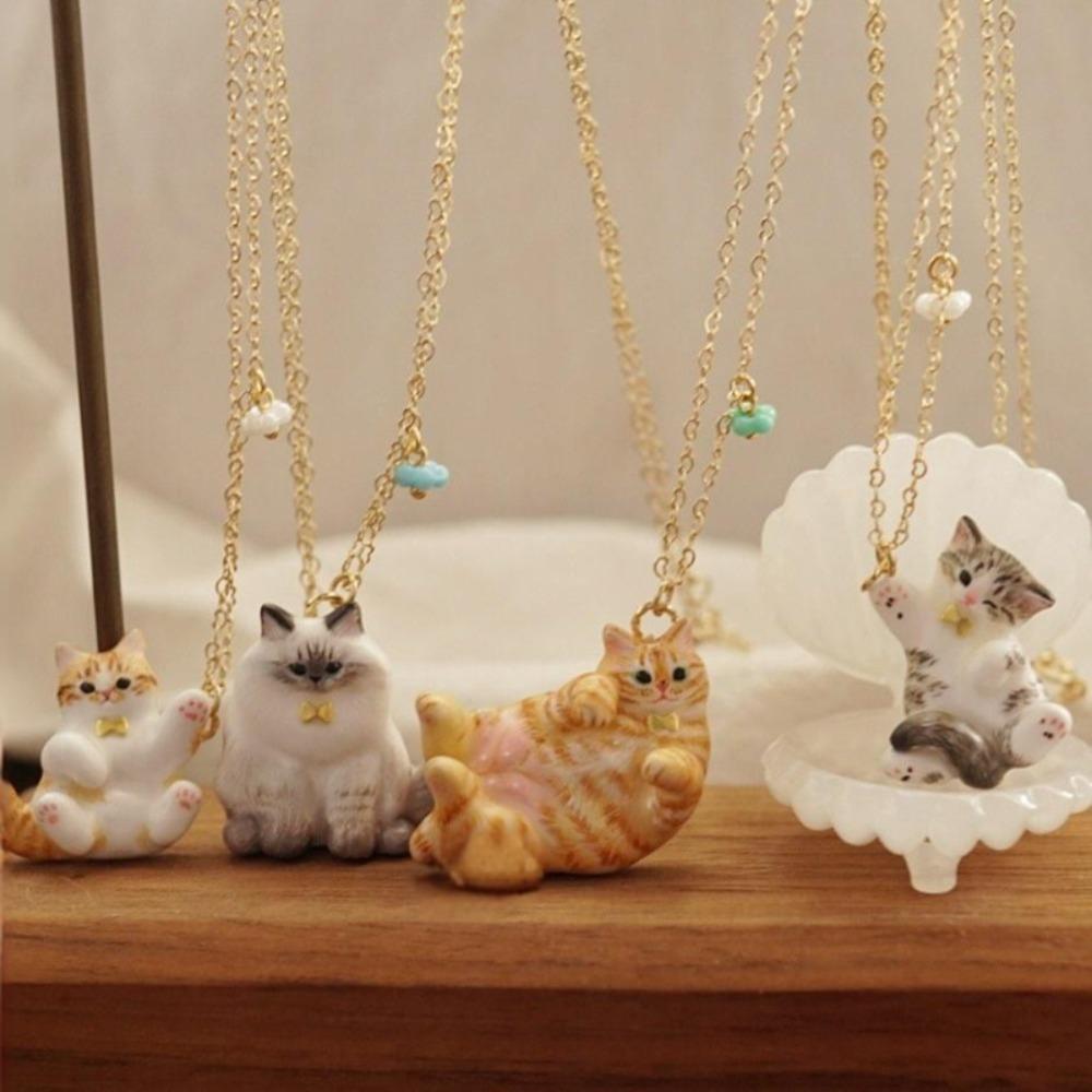 Carino Gatto Tigrato Siamese Gatto Arancione Gocciolante Olio Serie Animali Ciondolo Collana per Donne Gioielli in Acciaio Inossidabile