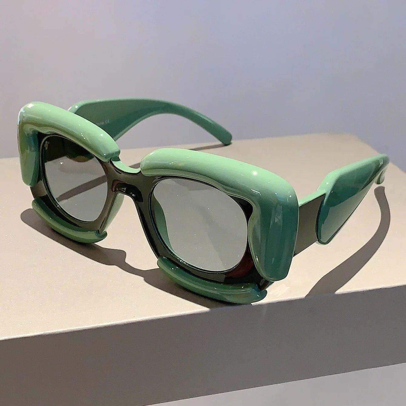 

Квадратные женские солнцезащитные очки, новые большие очки в форме облака с оправой, модный роскошный брендовый дизайн, очки с защитой UV400 green-black