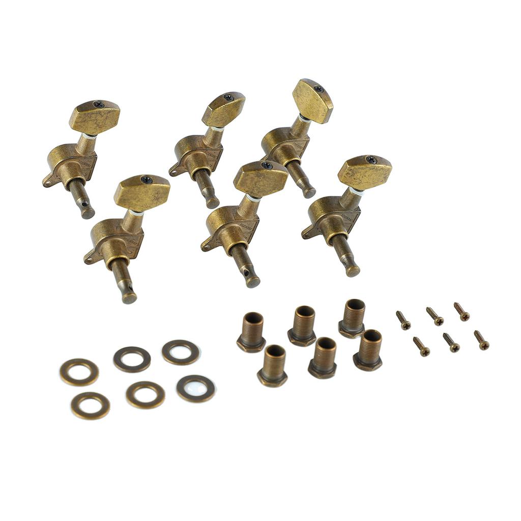 6PCS Guitar String Tuning Pegs 6 Right Big Bronze Square Knobs Tuning Keys Enclosed Locking Tuners for Electric Or