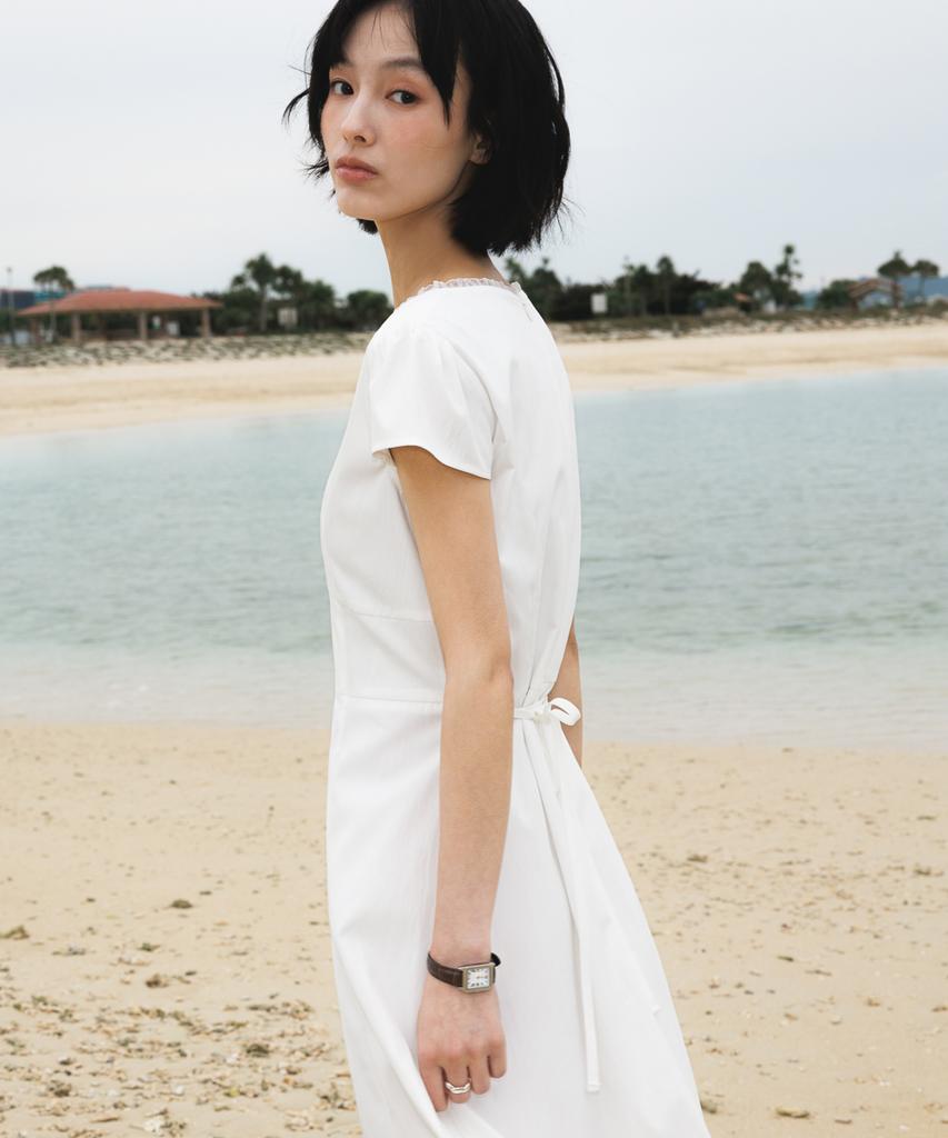 DEHEVE V-Neck Flare Dress [Ivory]
