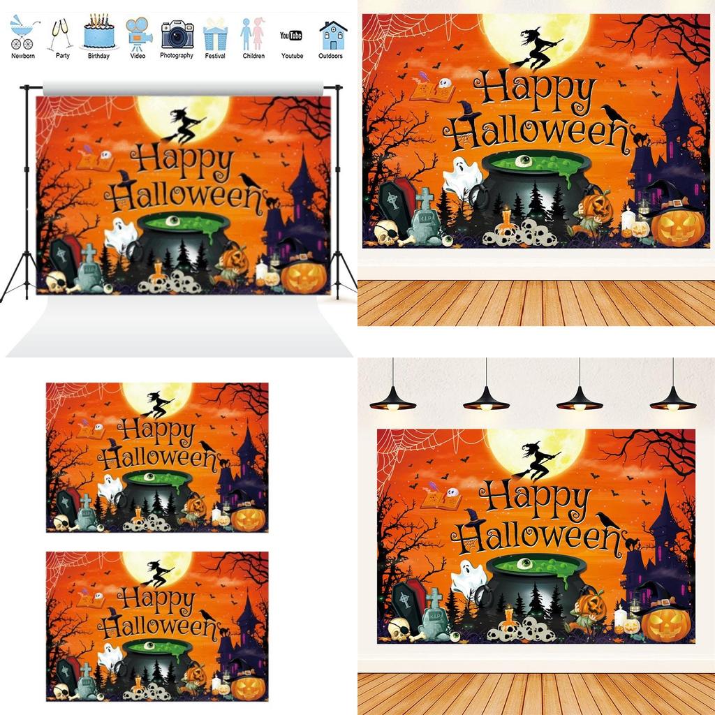 High-quality Spring Polyester Halloween Background Cloth Witch Castle Halloween Party Decoration Cloth Banner
