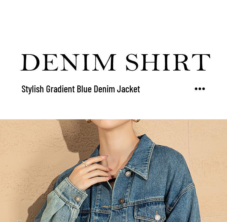 Xin Ge Gradient Blue Denim Jacket - 2025 Autumn Slimming Tencel Cotton