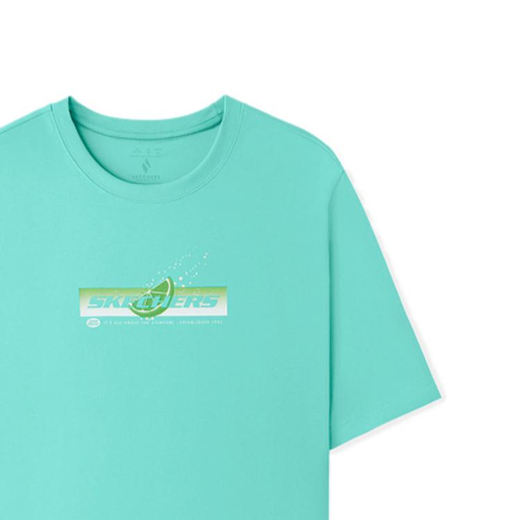 Skechers Versatile Comfortable Soft Trendy Solid Color Letter Brand Logo Short Sleeve T-Shirt Unisex Tops Pink Green L225U158-000U