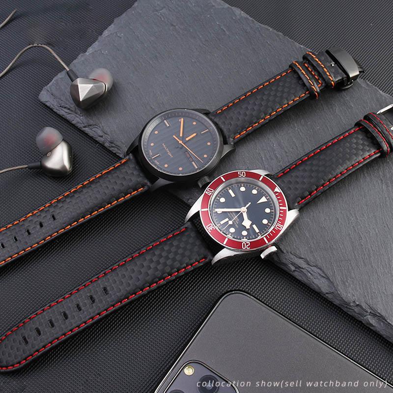Universal carbon fiber watchband for MIDO Citizen Seiko Casio genuine Leather strap men's 20mm 22mm 23mm 24mm Watch accessories