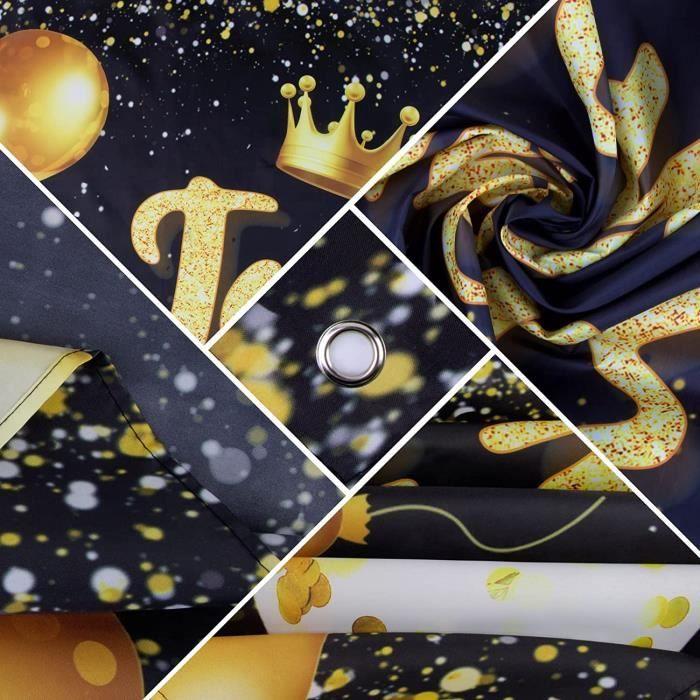 Décor de Photo Joyeux Anniversaire Banderole 1.1 x 1.8m Toile de Fond Grand Tissu de Photographie Bannière Or Noir pour Fête A[282]