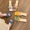 Bow low heel one-word slippers women's summer new square head open-toed temperament versatile sandals