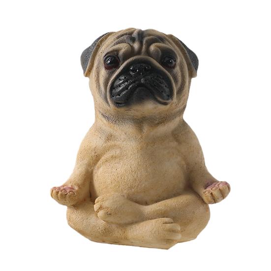 Yoga Meditation Dog Ornament Sitting Pug Figurine Statue Animal Sculpture Indoor Outdoor Garden Home Office Desktop Decoration