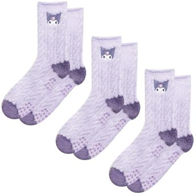 Set of 3 Sanrio Kuromi Knitted Boa Sizes Character Room Pink Socks, 23.0-24.5cm, Non-Slip, Socks, Fluffy, Warm, Thick, Long, Non-Slip, Winter,