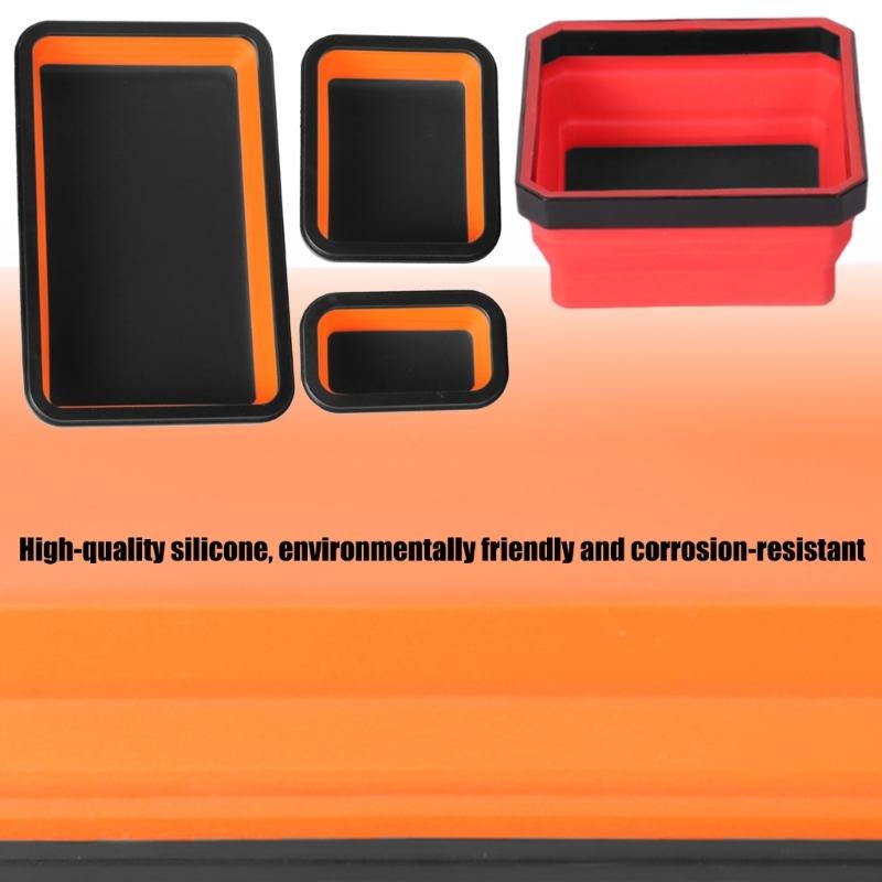 Solid Silicone Magnetic Screw Tray Collapsible Storage Box Portable Tool Holder Magnetic Parts Organizers For Mechanics