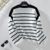 Vintage Stripe Cardigan Loose Knitwear Sweater Long Sleeve O Neck Top Autumn Winter