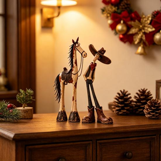 Handcrafted Horse Sculpture 1/2Pcs West Cowboy Figurine, Cartoon Resin Statue, Figurine Shaped Desktop Decoration for Home Office Western Statue