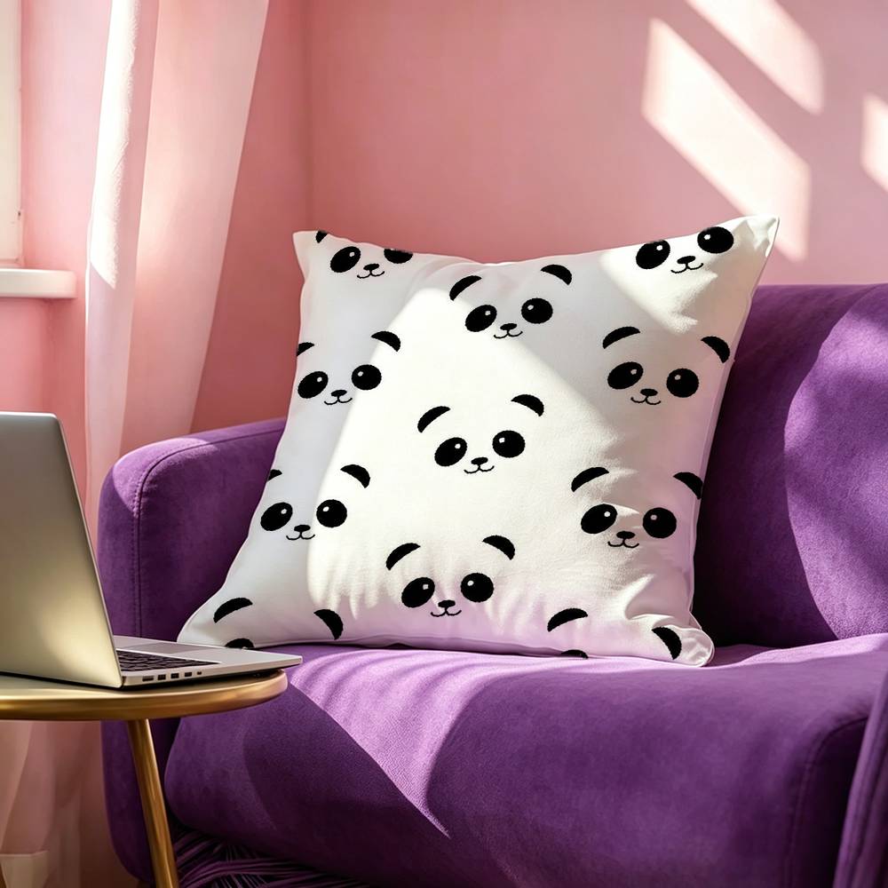 Fashionable Chibi Panda Square DoubleSided printed Pillow Case Bedroom Bedside Pillow Sofa Cushion Cover
